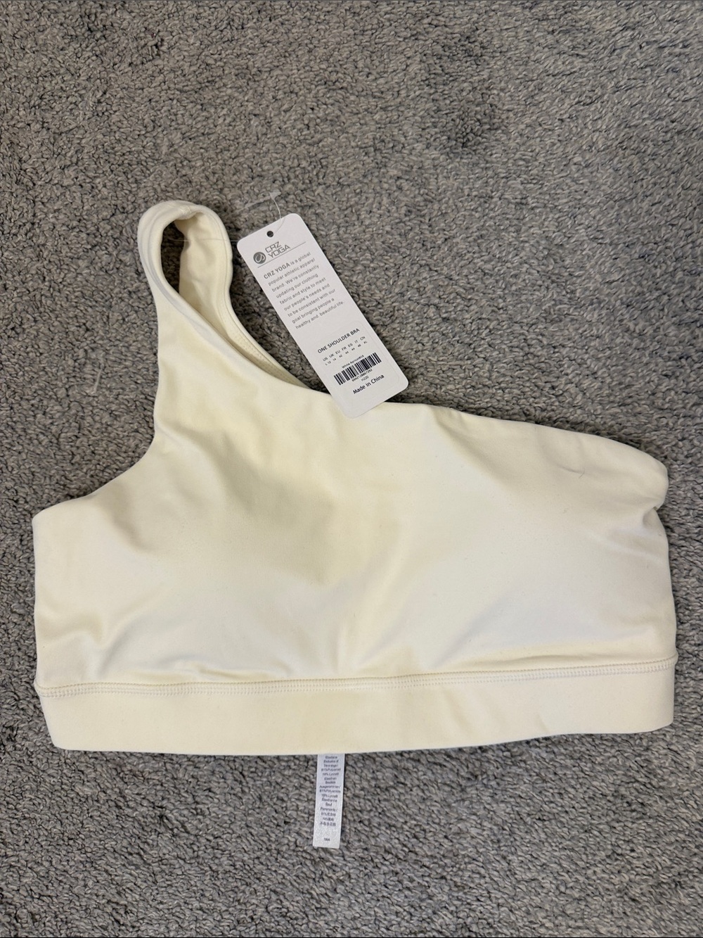 CRZ YOGA One-Shoulder Cream Sports Bra Large